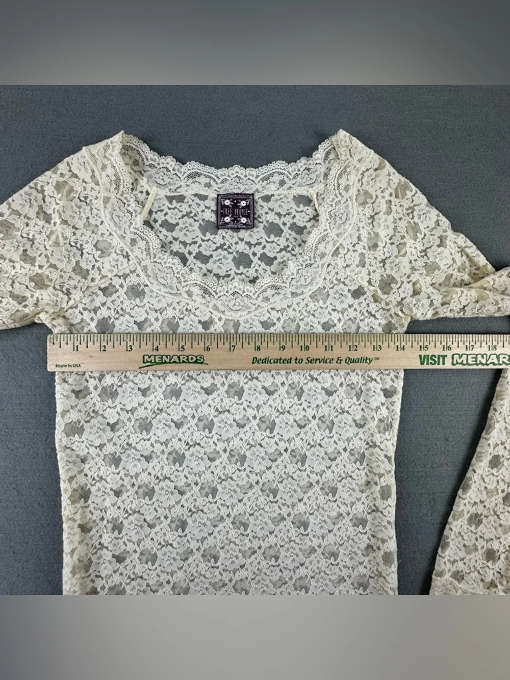 Free People Sheer Floral Lace Long Sleeve Layering Top Cream Size Small - Picture 4 of 7